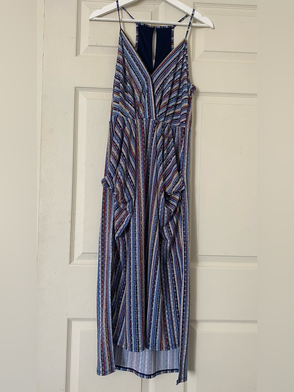 BCBGeneration  Dress Size S Wrap Front Halter Stripe Pockets Side Slits